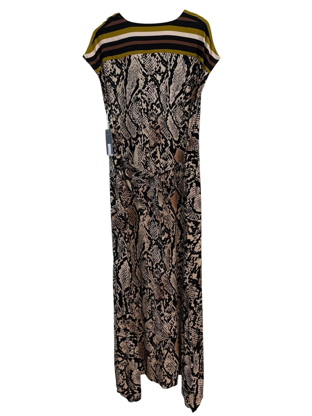 NEW Snake Print Maxi Dress V Neck Tie Back Flowy Boho Size Large